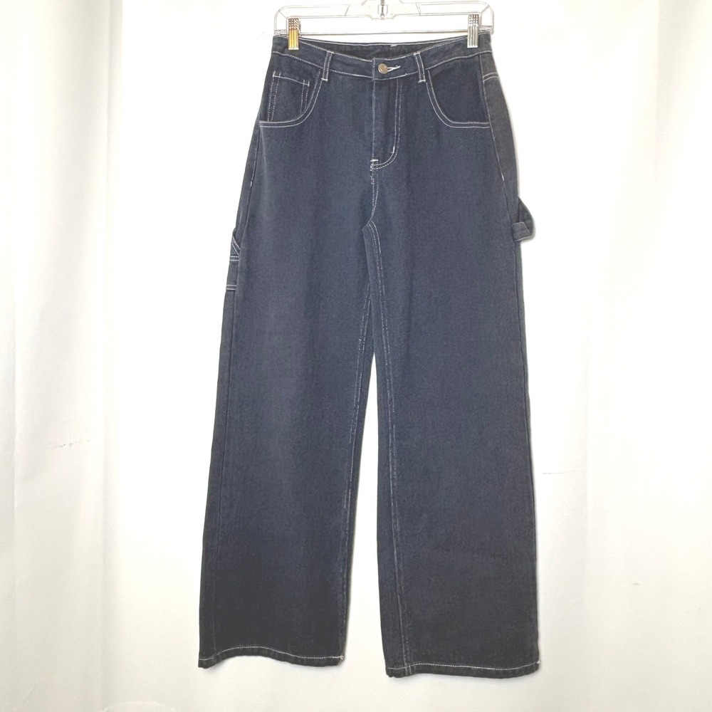 NWT Laynee & Lee Womens Carpenter Jeans Dark Wash Wide Leg High Rise Blue Small‎